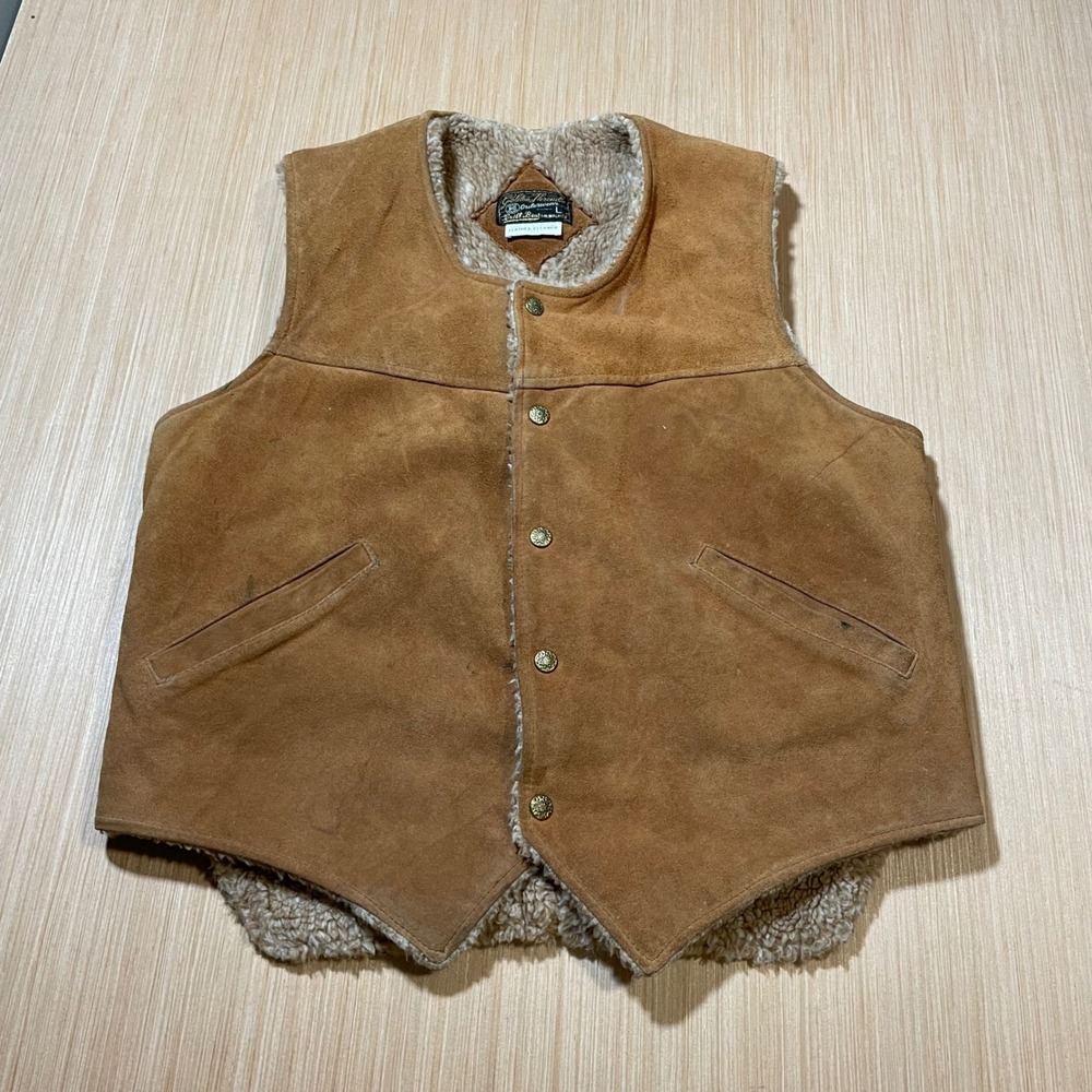 Brill Bros Vest Mens Brown Suede Sherpa Lined Western Golden Thread L